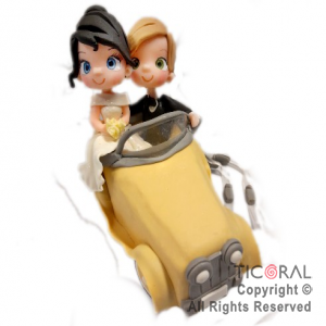 ADORNO PAREJA NOVIOS EN AUTO PORCELANA FRIA x 1